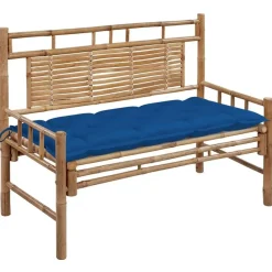vidaXL - Tuinbank - Blauw - Bamboe - 120 cm - Met kussen Sale