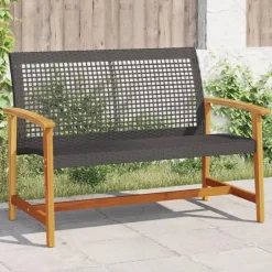 vidaXL - Tuinbank - Zwart - Poly rattan en acaciahout - 112 cm Discount