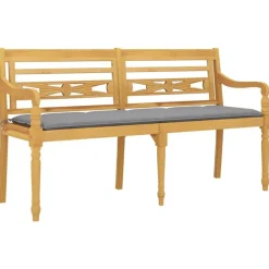 vidaXL - Tuinbank Batavia met grijs kussen - Teakhout - 150x51.5x84 cm Online