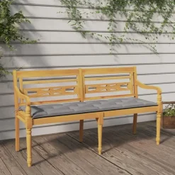 vidaXL - Tuinbank Batavia met grijs kussen - Teakhout - 150x51.5x84 cm Online