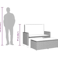 vidaXL - Tuinbank met kussens en voetenbank - Bruin - Poly rattan - 122x55x97 cm Online