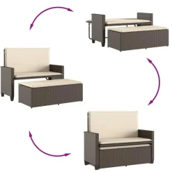 vidaXL - Tuinbank met kussens en voetenbank - Bruin - Poly rattan - 122x55x97 cm Online