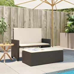 vidaXL - Tuinbank met kussens en voetenbank - Bruin - Poly rattan - 122x55x97 cm Online