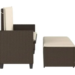 vidaXL - Tuinbank met kussens en voetenbank - Bruin - Poly rattan - 122x55x97 cm Online