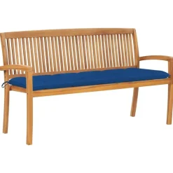 vidaXL - Tuinbank stapelbaar met blauw kussen - Teakhout - 159x57.5x90 cm New