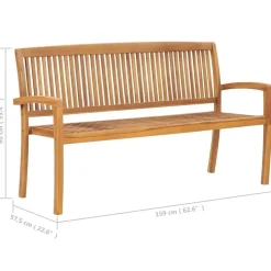 vidaXL - Tuinbank stapelbaar met crème kussen - Teakhout - 159x57.5x90 cm Sale