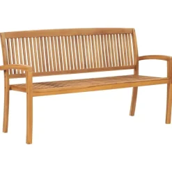 vidaXL - Tuinbank stapelbaar met crème kussen - Teakhout - 159x57.5x90 cm Sale