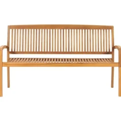 vidaXL - Tuinbank stapelbaar met crème kussen - Teakhout - 159x57.5x90 cm Sale