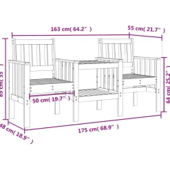 vidaXL - Tuinbank 2-zits - Bruin - Grenenhout - Met tafel