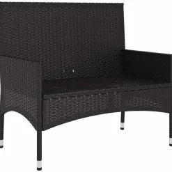 vidaXL - Tuinbank 2-zits - Zwart - Poly rattan - Met zwart kussens Online