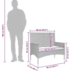 vidaXL - Tuinbank 2-zits - Zwart - Poly rattan - Met zwart kussens Online