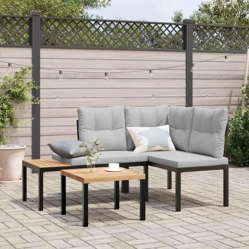 vidaXL - Tuinbanken met lichtgrijs kussens - Gepoedercoat staal - 2 stuks Hot