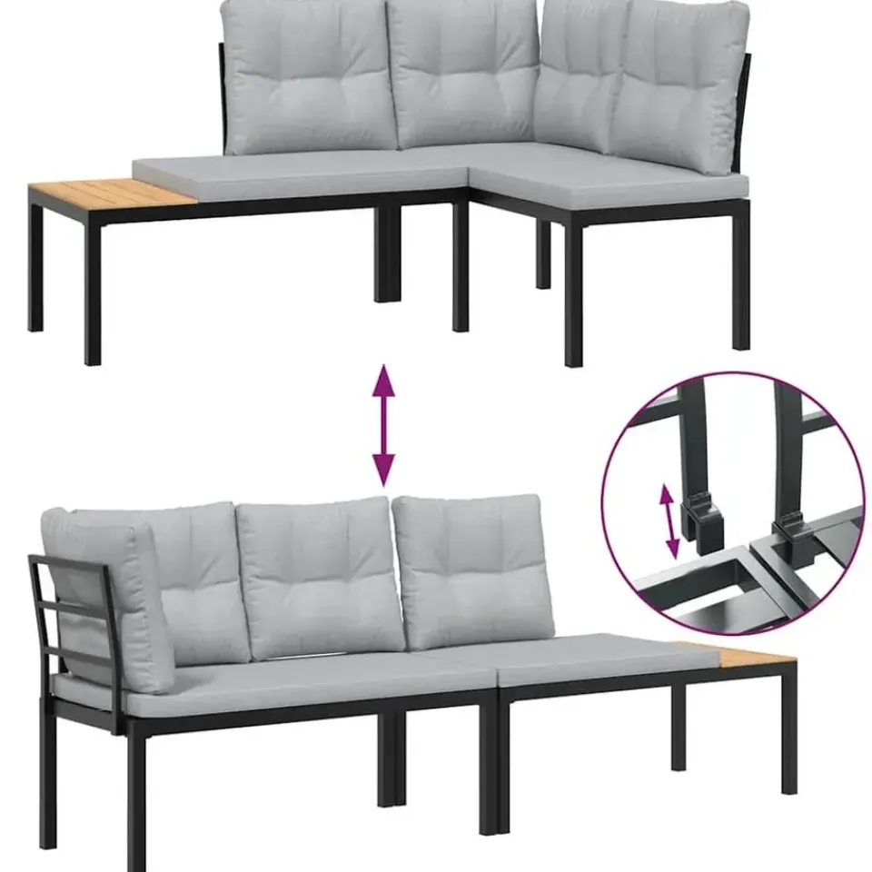 vidaXL - Tuinbanken met lichtgrijs kussens - Gepoedercoat staal - 2 stuks Hot