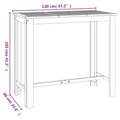 vidaXL - Tuinbartafel - Bruin - Massief acaciahout - 120 x 60 x 105 cm Online