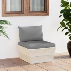 vidaXL - Tuinmiddenbank - Grijs - Geïmpregneerd vurenhout - Met kussens pallet Discount