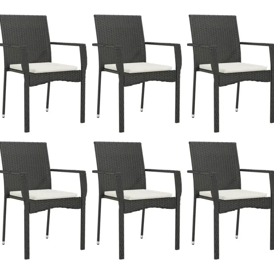 vidaXL - Tuinset - Zwart - Poly rattan - 190 cm - 7 stuks - Met kussens Outlet