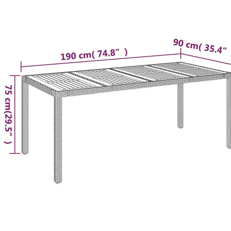 vidaXL - Tuinset - Zwart - Poly rattan - 190 cm - 7 stuks - Met kussens Outlet