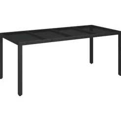 vidaXL - Tuintafel Met Glazen Blad - Zwart - Poly rattan - 190 x 90 x 75 cm