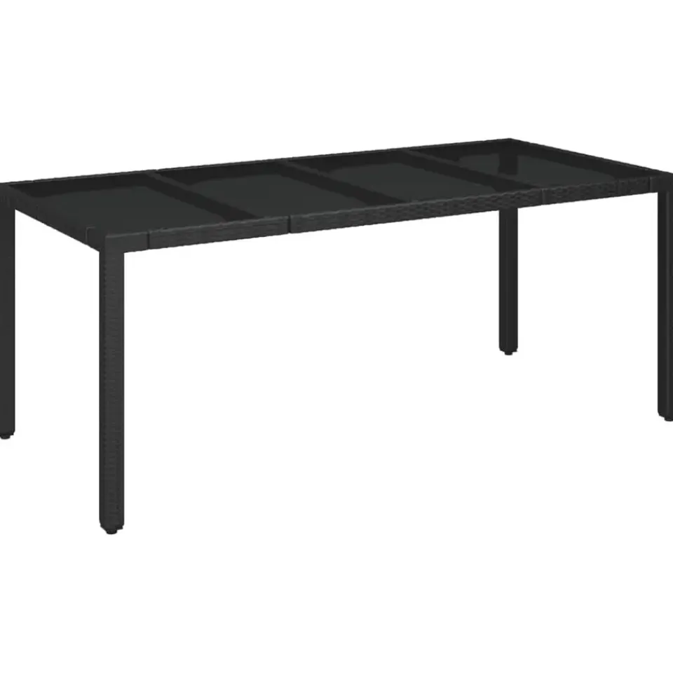vidaXL - Tuintafel Met Glazen Blad - Zwart - Poly rattan - 190 x 90 x 75 cm