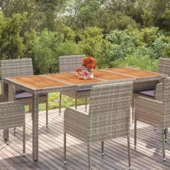 vidaXL - Tuintafel Met Houten Blad - Grijs - Poly rattan - 190 x 90 x 75 cm Clearance