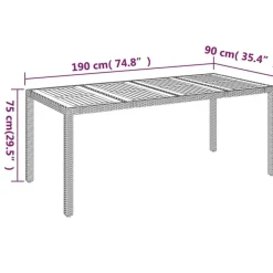 vidaXL - Tuintafel Met Houten Blad - Grijs - Poly rattan - 190 x 90 x 75 cm Clearance