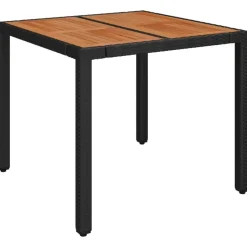vidaXL - Tuintafel Met Houten Blad - Zwart - Poly rattan - 90 x 90 x 75 cm Online