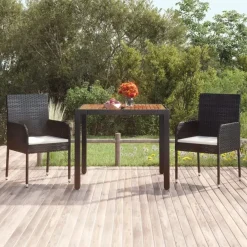 vidaXL - Tuintafel Met Houten Blad - Zwart - Poly rattan - 90 x 90 x 75 cm Online