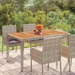 vidaXL - Tuintafel Met Houten Blad - Grijs - Poly rattan - 150 x 90 x 75 cm Hot