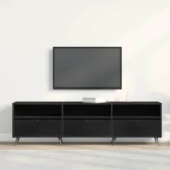 vidaXL - TV-meubel 3 vakken 3 deuren - Zwart eiken - Hout - 150x30x44.5 cm Online