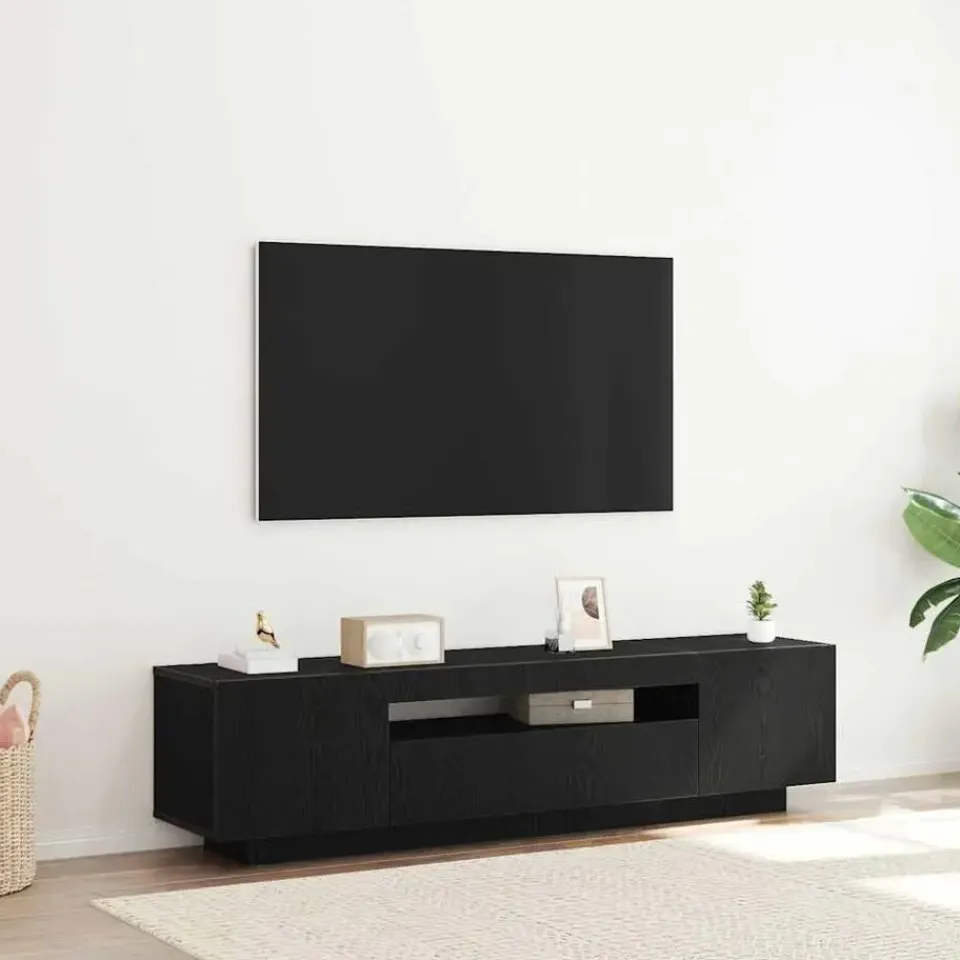 vidaXL - TV-meubel met 3 deuren - Zwart eiken - Bewerkt hout - 160x35x40 cm Hot