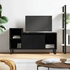 vidaXL - TV-meubel met 2 deuren 3 vakken - Zwart - Hout en metaal - 100x35x55 cm Online