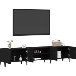 vidaXL - TV-meubel met 4 deuren - Zwart eiken - Hout - 180x31.5x40 cm Outlet