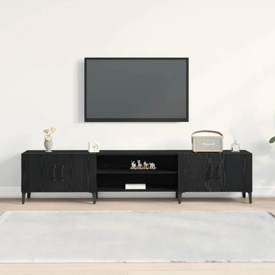 vidaXL - TV-meubel met 4 deuren - Zwart eiken - Hout - 180x31.5x40 cm Outlet
