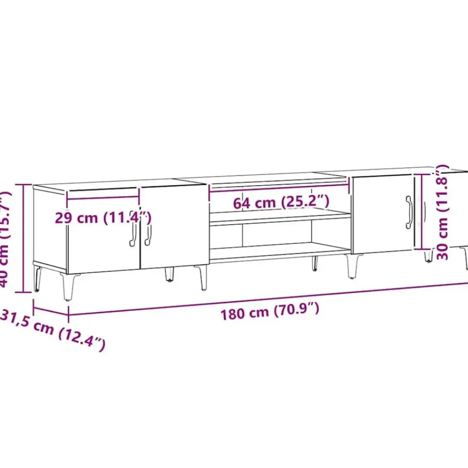 vidaXL - TV-meubel met 4 deuren - Zwart eiken - Hout - 180x31.5x40 cm Outlet