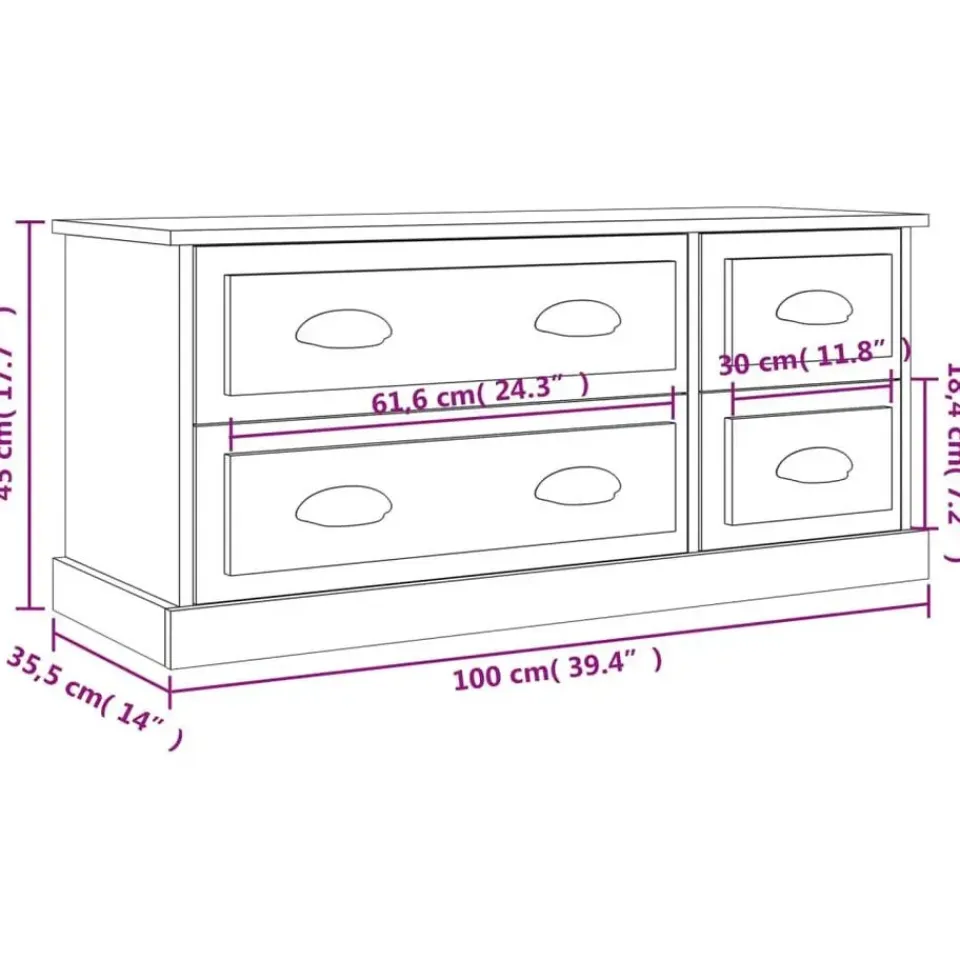 vidaXL - TV-meubel met 4 lades - Wit - Bewerkt hout - 100x35.5x45 cm Clearance