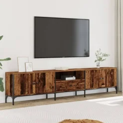 vidaXL - TV-meubel met 1 lade en 4 deuren - Oud hout - 200x25x44 cm Sale
