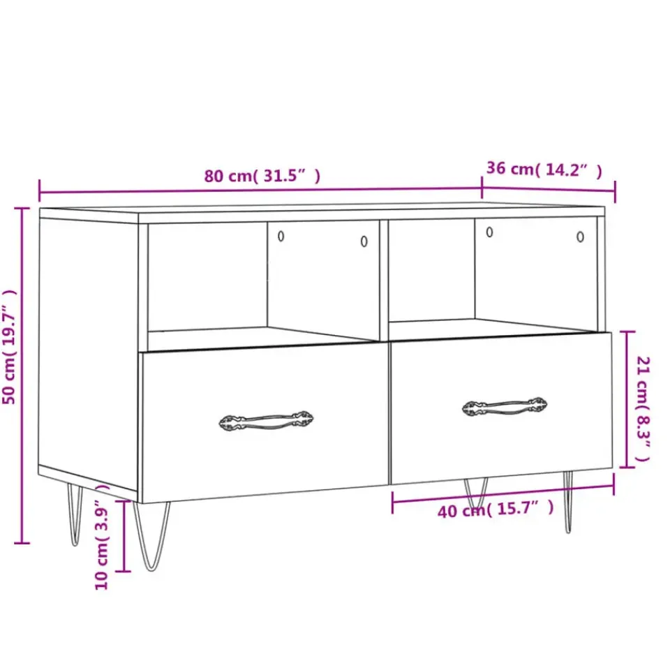 vidaXL - TV-meubel met 2 lades en 2 vakken - Zwart - Hout - 80x36x50 cm Discount