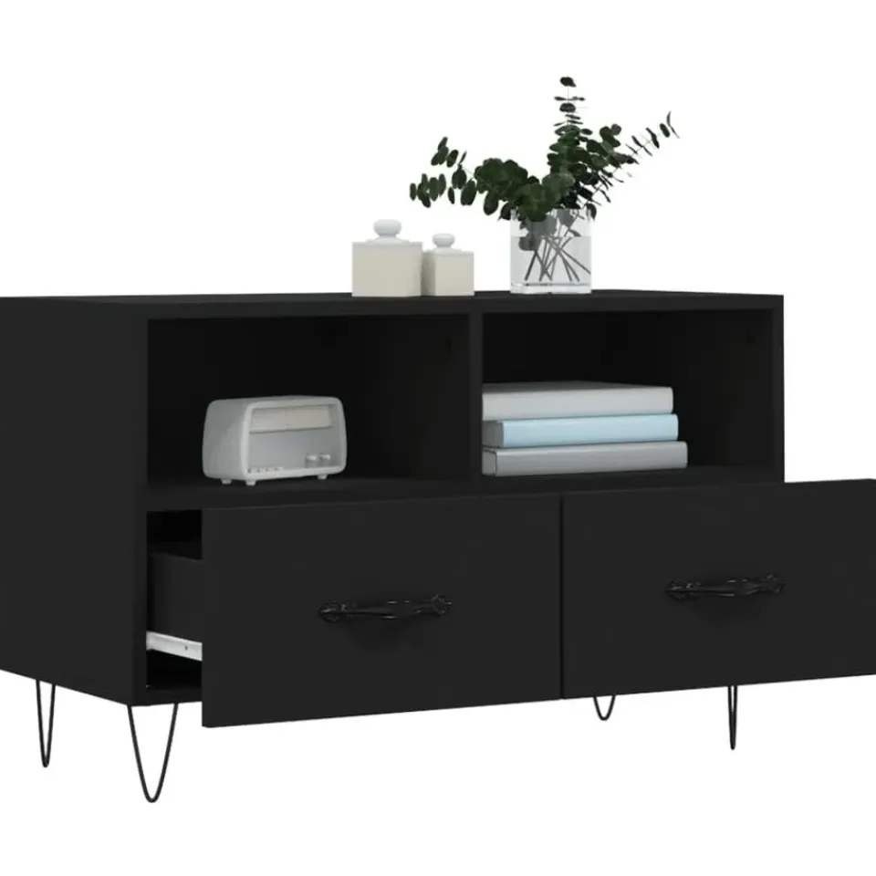 vidaXL - TV-meubel met 2 lades en 2 vakken - Zwart - Hout - 80x36x50 cm Discount