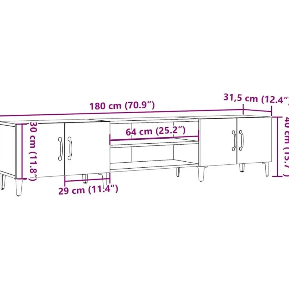 vidaXL - TV-meubel met 2 vakken 4 deuren - Oud hout - 180x31.5x40 cm Outlet