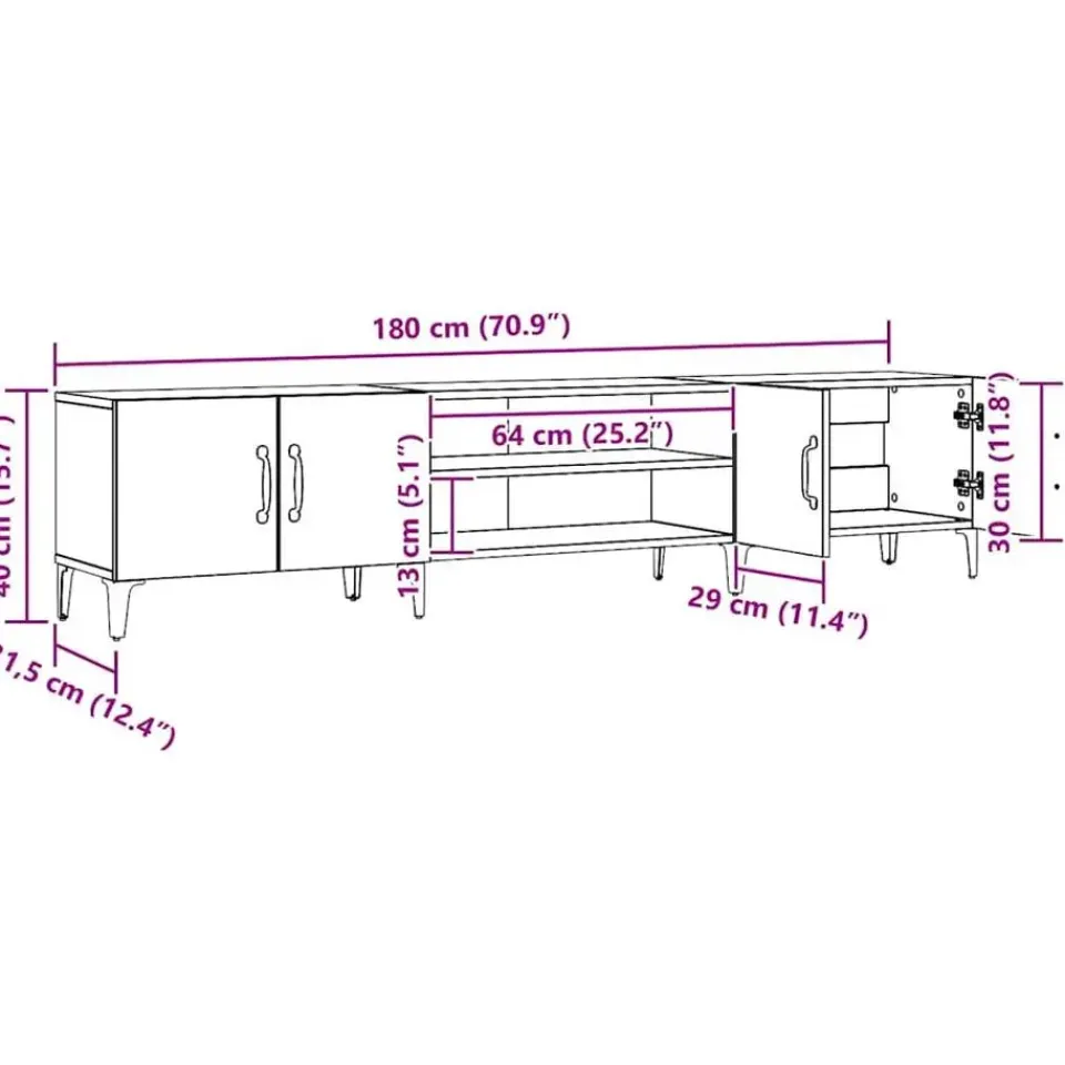 vidaXL - TV-meubel met 2 vakken 4 deuren - Artisanaal eiken - 180x31.5x40 cm Online