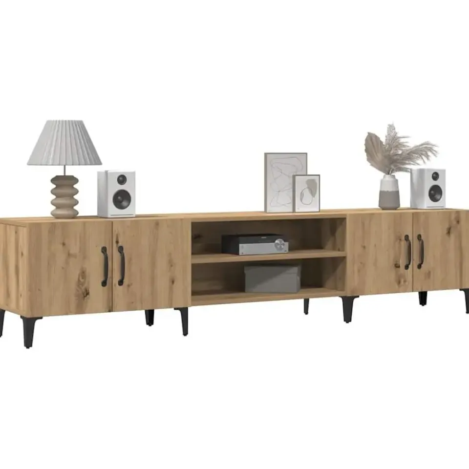 vidaXL - TV-meubel met 2 vakken 4 deuren - Artisanaal eiken - 180x31.5x40 cm Online
