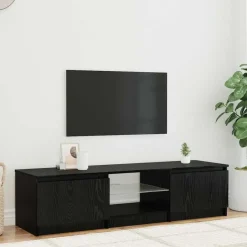 vidaXL - TV-meubel met glas legplank en 2 deuren - Zwart eiken - 140x40x35.5 cm Clearance