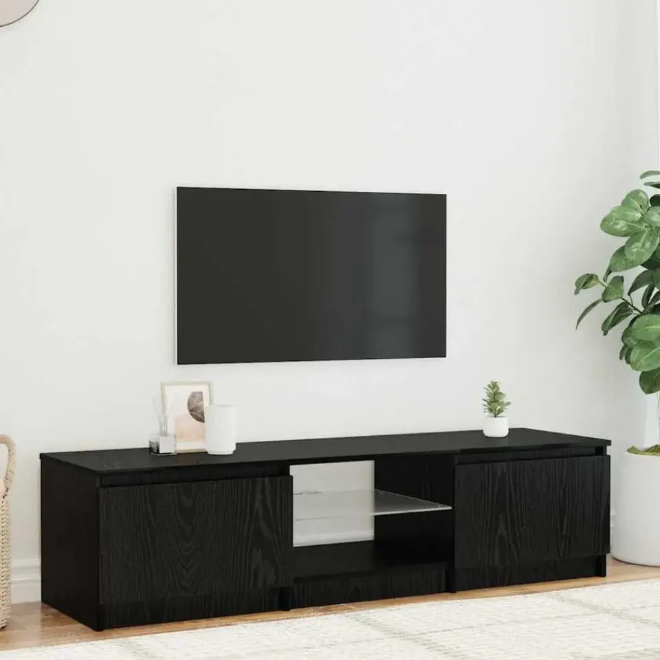 vidaXL - TV-meubel met glas legplank en 2 deuren - Zwart eiken - 140x40x35.5 cm Clearance