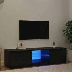 vidaXL - TV-meubel met glas legplank en 2 deuren - Zwart eiken - 140x40x35.5 cm Clearance