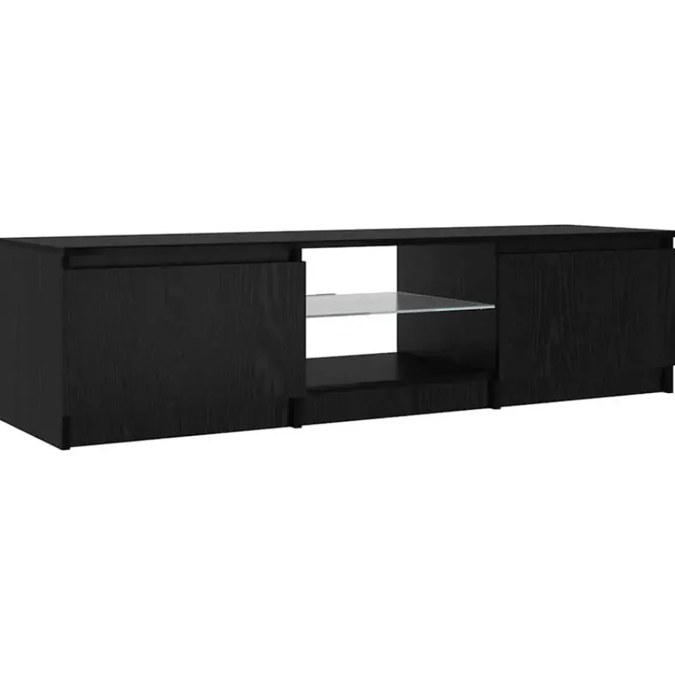 vidaXL - TV-meubel met glas legplank en 2 deuren - Zwart eiken - 140x40x35.5 cm Clearance