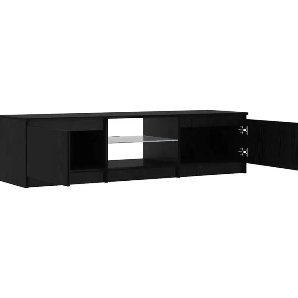 vidaXL - TV-meubel met glas legplank en 2 deuren - Zwart eiken - 140x40x35.5 cm Clearance