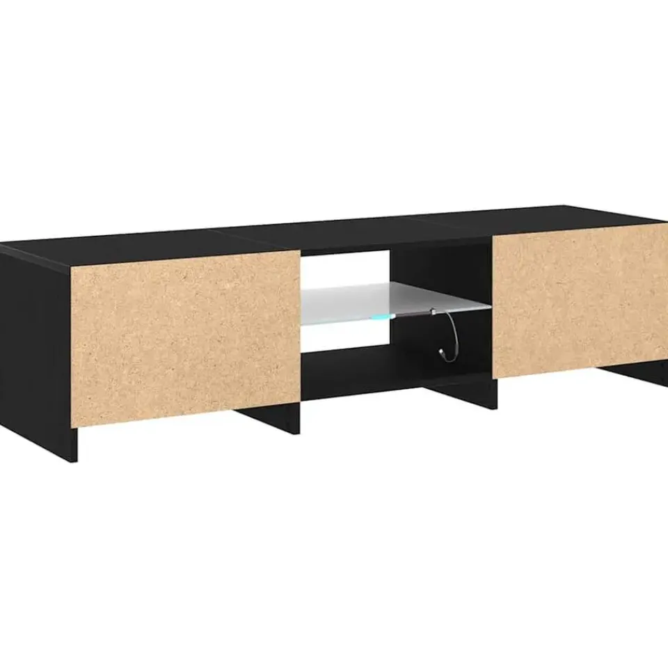 vidaXL - TV-meubel met glas legplank en 2 deuren - Zwart eiken - 140x40x35.5 cm Clearance