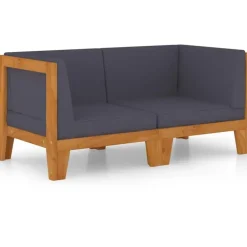 vidaXL - Tweezitsbank - Grijs - Acaciahout - Met kussens Online