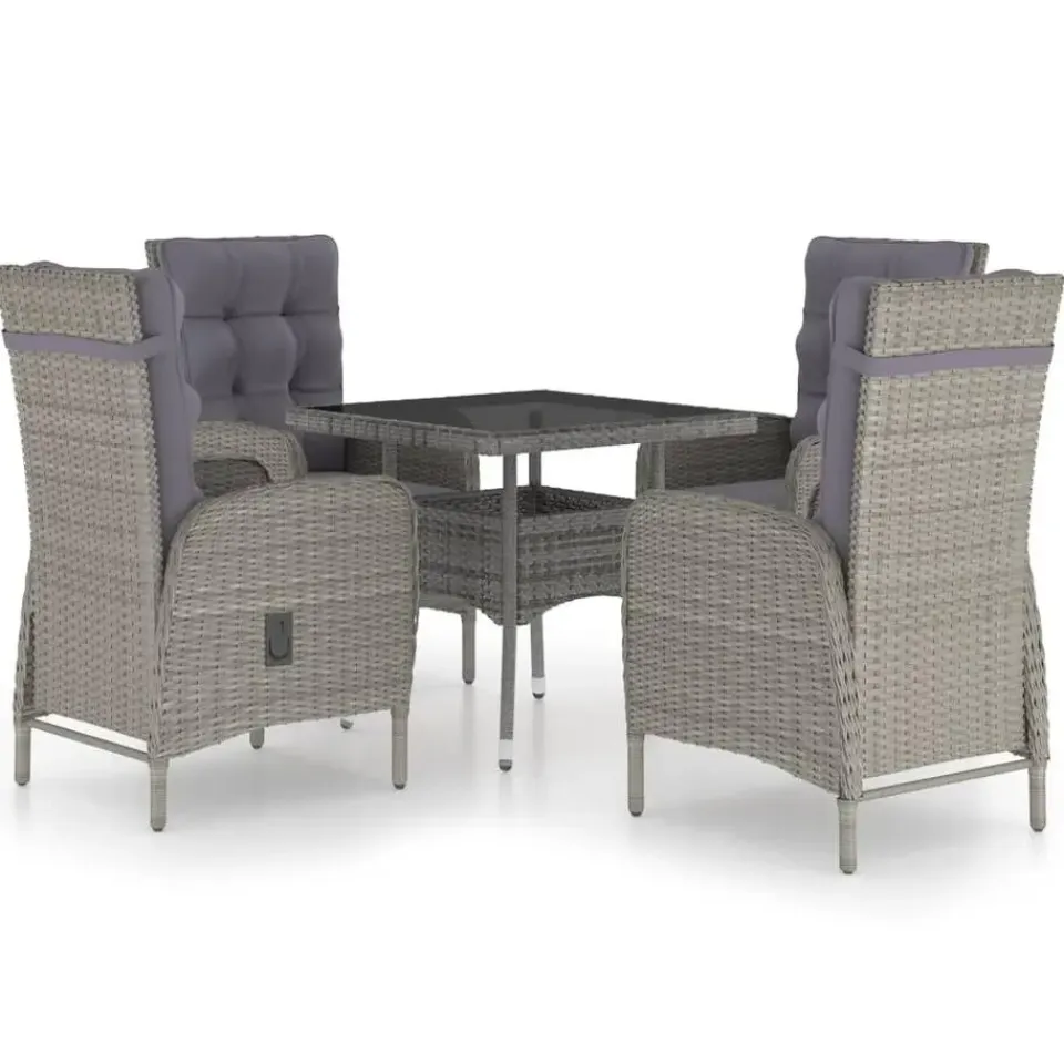 vidaXL - Verstelbaar Tuinset met grijs kussens - Poly rattan en glas - 5 stuks