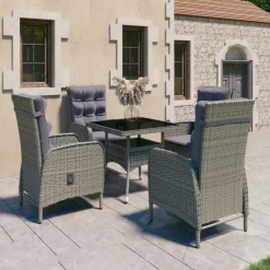 vidaXL - Verstelbaar Tuinset met grijs kussens - Poly rattan en glas - 5 stuks